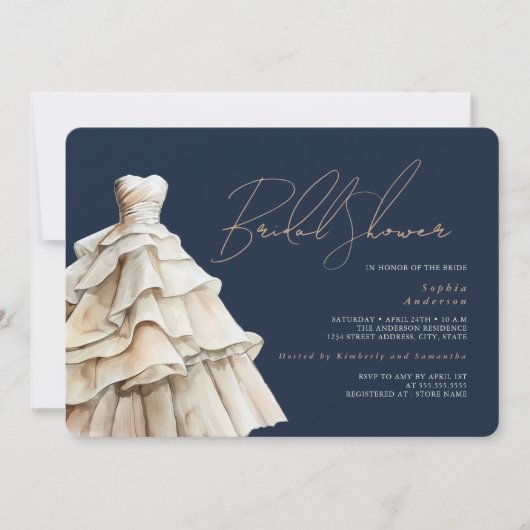 Modern Navy Beige trouwjurk Vrijgezellenfeest Kaart (Voorkant)
