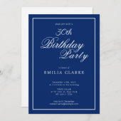 Modern Navy Birthday Party Invitations for Adults Kaart (Voorkant / Achterkant)