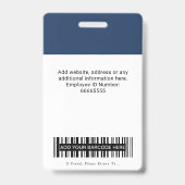 Modern Navy Blau Bedrijfslogo Barcode Badge (Achterkant)