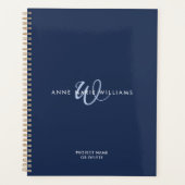 Modern Navy Blau Schreef Monogram Planner (Voorkant)