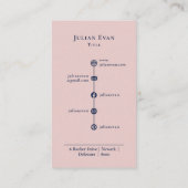 Modern Navy Blauw & Blush Roze Rose Goud Monogram Visitekaartje (Achterkant)