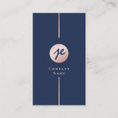 Modern Navy Blauw & Blush Roze Rose Goud Monogram Visitekaartje (Voorkant)