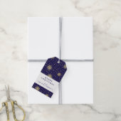 Modern Navy Blauw en Goud Sneeuwvlok Kerstmis Cadeaulabel (Met Touw)