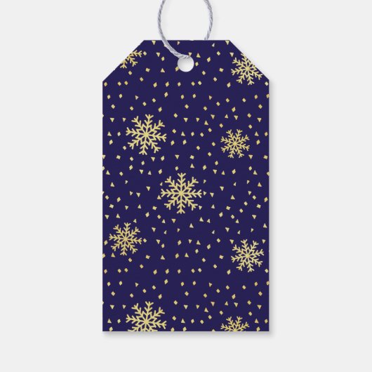 Modern Navy Blauw en Goud Sneeuwvlok Kerstmis Cadeaulabel (Achterkant)