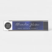 Modern Navy blauw en wit met Logo, naam, titel Bureau Naambordje (Voorkant)