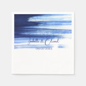 Modern Navy blauw en wit Waterverf bruiloft Servet (Voorkant)