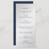 Modern Navy blauw en zilver bruiloft menu (Voorkant / Achterkant)