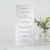 Modern Navy blauw en zilver bruiloft menu (Staand voorkant)