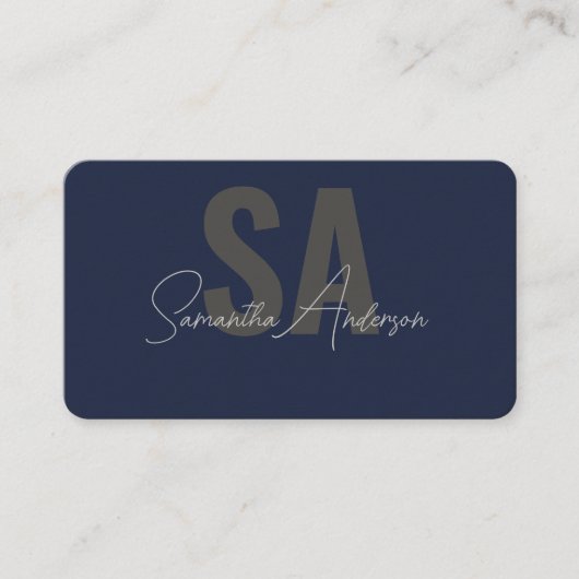 Modern Navy blauw en zilver met QR-code | Visitekaartje (Voorkant)