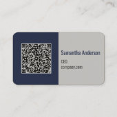 Modern Navy blauw en zilver met QR-code | Visitekaartje (Achterkant)