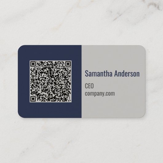 Modern Navy blauw en zilver met QR-code | Visitekaartje (Achterkant)
