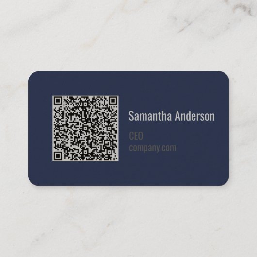 Modern Navy blauw en zilver met QR-code | Visitekaartje (Achterkant)
