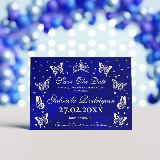 Modern Navy Blauw Goud 15e Verjaardag Quinceañera Save The Date