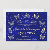 Modern Navy Blauw Goud 15e Verjaardag Quinceañera Save The Date (Voorkant)