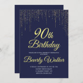 Modern Navy Blauw Goud 90e Verjaardagsfeest Kaart (Voorkant / Achterkant)