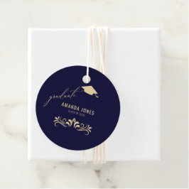 Modern Navy Blauw Goud Afstudeerder Pet Afstuderen Bedankjes Labels