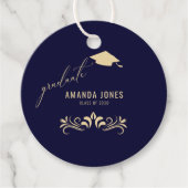 Modern Navy Blauw Goud Afstudeerder Pet Afstuderen Bedankjes Labels (Voorkant)