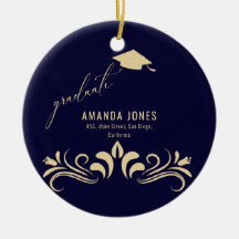 Modern Navy Blauw Goud Afstudeerder Pet Afstuderen