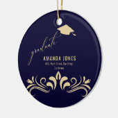 Modern Navy Blauw Goud Afstudeerder Pet Afstuderen Keramisch Ornament (Links)