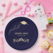 Modern Navy Blauw Goud Afstudeerder Pet Afstuderen Papieren Bordje (Feest)