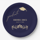 Modern Navy Blauw Goud Afstudeerder Pet Afstuderen Papieren Bordje (Voorkant)