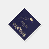 Modern Navy Blauw Goud Afstudeerder Pet Afstuderen Servet (Hoek)