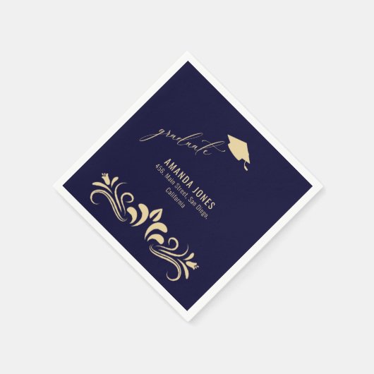 Modern Navy Blauw Goud Afstudeerder Pet Afstuderen Servet (Hoek)