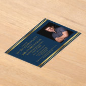 Modern Navy Blauw Goud Afstuderen Foto Acryl Uitnodigingen (Laagn)