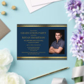 Modern Navy Blauw Goud Afstuderen Foto Acryl Uitnodigingen (Insitu (Huwelijk))