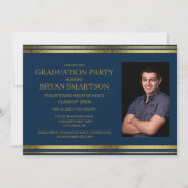 Modern Navy Blauw Goud Afstuderen Foto Kaart (Voorkant)