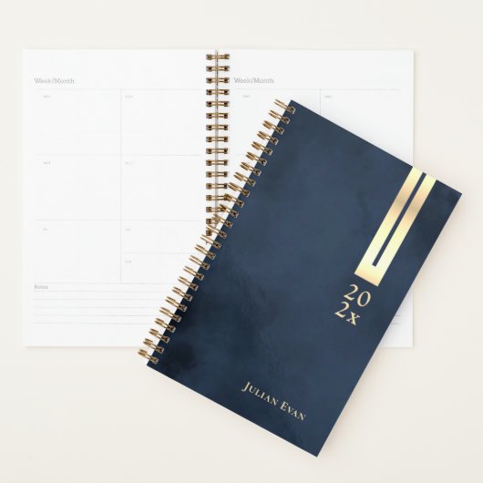 Modern Navy Blauw & Goud Glanzend Detail Niet geda Planner (Display)