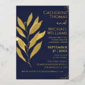 Modern Navy Blauw Goud Huwelijksrepetitie Diner Folie Uitnodiging (Voorkant)