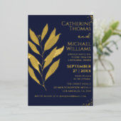 Modern Navy Blauw Goud Huwelijksrepetitie Diner Folie Uitnodiging (Staand Voorkant)