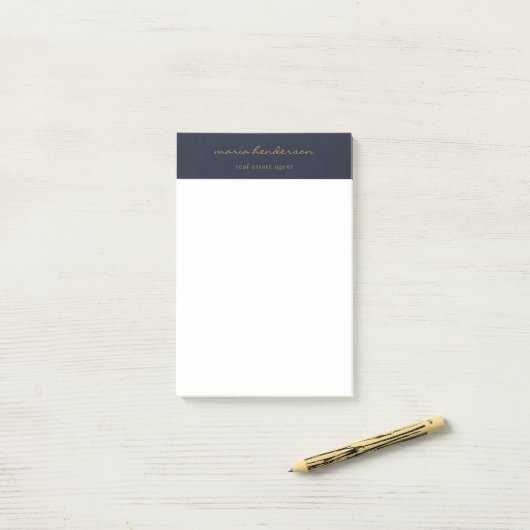 Modern Navy Blauw Goud Script Kalligrafie Monogram Post-it® Notes (Op bureau)