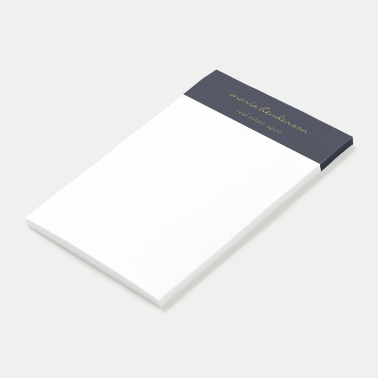 Modern Navy Blauw Goud Script Kalligrafie Monogram Post-it® Notes (Schuin)