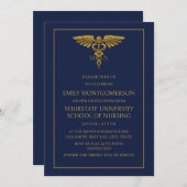 Modern Navy Blauw Goud Verpleegschool MN Afstudere Kaart (Voorkant / Achterkant)