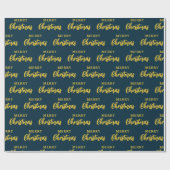 Modern Navy Blauw Goud Vrolijk Kerstmis Script Cadeaupapier (Vlak)
