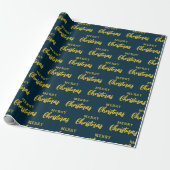 Modern Navy Blauw Goud Vrolijk Kerstmis Script Cadeaupapier (Uitgerold)
