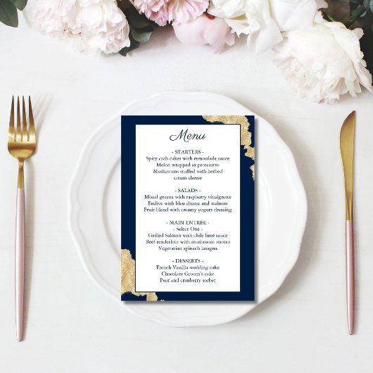 Modern Navy Blauw & Goud Wedding Menu