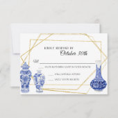 Modern Navy Blauw Gouden Vaas Gember Jar RSVP Kaart (Voorkant)