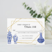 Modern Navy Blauw Gouden Vaas Gember Jar RSVP Kaart (Staand voorkant)