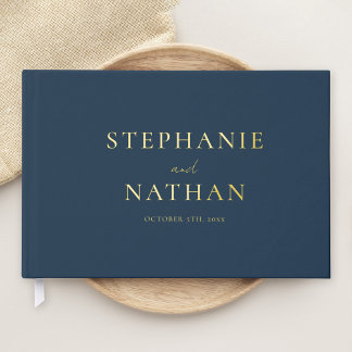 Modern Navy blauw minimalistisch trouwgoud Gastenboek
