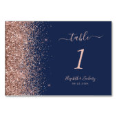 Modern Navy Blauw Roos Gouden Glitter Bruiloft Kaart (Achterkant)