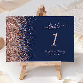 Modern Navy Blauw Roos Gouden Glitter Bruiloft Kaart