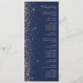 Modern Navy Blauw Roos Gouden Glitter Bruiloft Programmakaart (Achterkant)