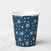 Modern Navy Blauw Star Patroon Jongensfeestje Papieren Bekers (Achterkant)