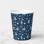 Modern Navy Blauw Star Patroon Jongensfeestje Papieren Bekers (Rechts)