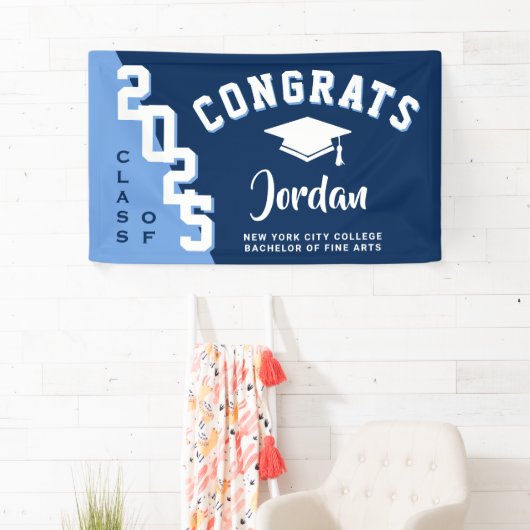 Modern Navy Blauw Wit 2024 Graduation Party Spandoek (Insitu)