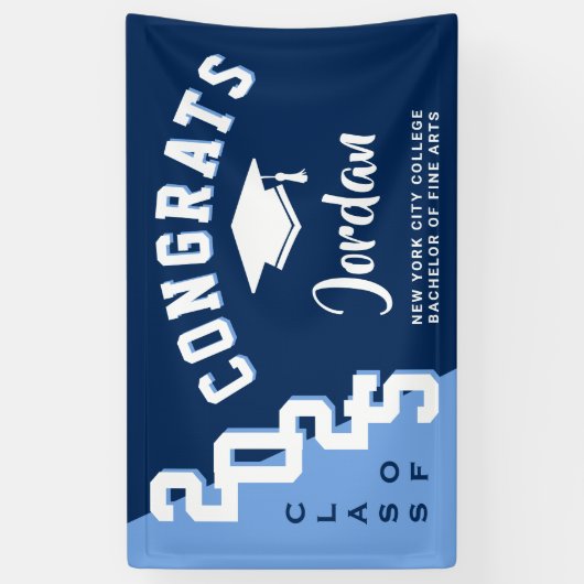 Modern Navy Blauw Wit 2024 Graduation Party Spandoek (Verticaal)