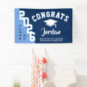 Modern Navy Blauw Wit 2024 Graduation Party Spandoek (Insitu)